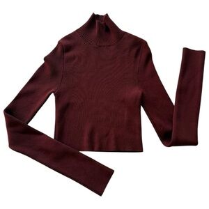 NBD Burgundy Ribbed Mock Neck Cropped Sweater Long Sleeve Size Medium